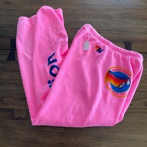 💕NEW Small NEON PINK Aviator Nation sweatpants